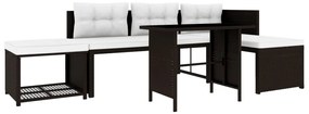 4 pcs conjunto lounge para jardim vime PE castanho