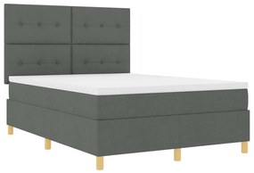 Cama Box Spring com Colchão &amp; LED Cinza Escuro 140x200 cm Tecido