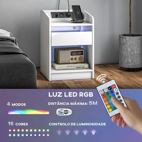 Mesa de Cabeceira com Luzes LED Mesa de Cabeceira com Gaveta Prateleir