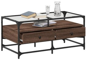 Mesa de centro c/ topo vidro 98,5x50x45cm carvalho castanho aço