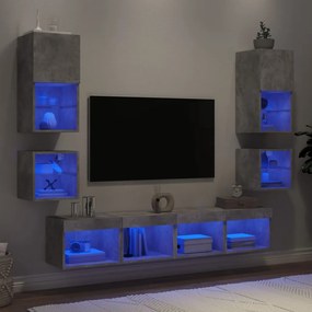 vidaXL 8 pcs móveis parede p/ TV c/ LEDs deriv. madeira cinza cimento