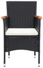 3 pcs conjunto de jantar p/ jardim c/ almofadões vime PE preto