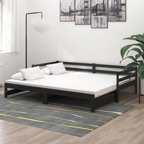 806954 vidaXL Estrutura sofá-cama de puxar 2x(90x200) cm pinho maciço preto