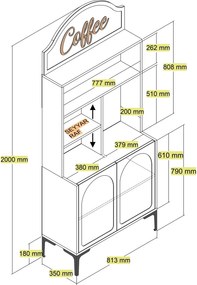 Armário de Cozinha/Sala "Caffè" - Creme e Dourado - 81.3x201x35cm - De