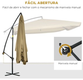 Outsunny Chapéu de Sol de Jardim 296x296x265cm Chapéu de Sol Excêntrico com Rede Mosquiteira manivela Base Cruzada e Suporte de Aço para varanda Pátio Exterior Bege