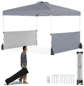Tenda Jardim pop up 300 X 300 CM com 2 Paredes Laterais com Bolsa , 4 Sacos de areia 8 Estacas 4 Ancoras feiras, festas, eventos Cinzento