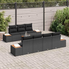 Conjunto de Sofá de Jardim vidaXL de 8 Peças com Almofadas Preto Ratta