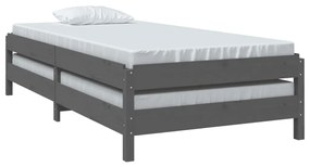 Cama empilhável 75x190 cm madeira de pinho maciça cinzento