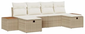 Conjunto de Sofá de Jardim vidaXL de 6 Peças com Almofadas Bege de Rat