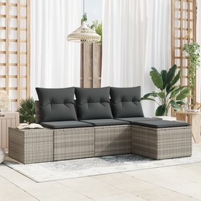 Conjunto de Sofá de 4 Peças com Almofadas Cinzento Claro Rattan Poliés