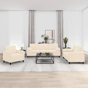vidaXL 3 pcs conjunto sofás c/ almofadas/almofadões veludo cor creme