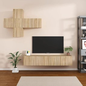 vidaXL 7pcs conjunto móveis de TV derivados de madeira carvalho sonoma