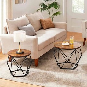 Conjunto de 2 Mesas de centro redondas castanho vintage-preto