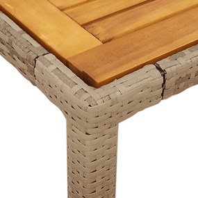 Mesa de jardim 190x90x75 cm vime PE e madeira de maciça bege