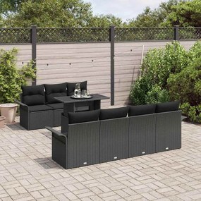Conjunto de Sofá de Jardim de 8 Peças com Almofadas Preto Rattan Polié