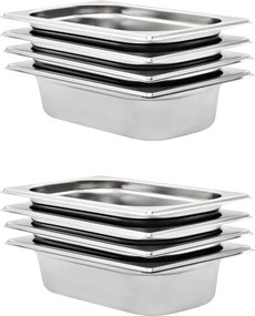 vidaXL Recipientes gastronorm 8 pcs GN 1/4 65 mm aço inoxidável
