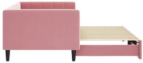 Sofá-cama com gavetão 90x200 cm veludo rosa