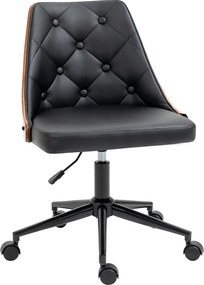 Vinsetto Cadeira Escritório Operativa Estofada Couro PU Ajustável Função Basculante Conforto Ergonomia 54x54,5x76-86cm Preto Nogueira | Aosom Portugal