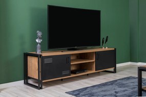 Conjunto de Mobiliário de Sala Cosmo – Pinho Atlântico e Preto – Tv Un