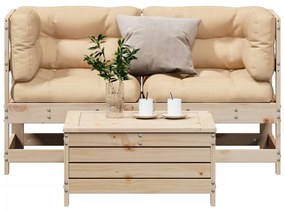 vidaXL 3 pcs conjunto lounge de jardim c/ almofadões pinho maciço