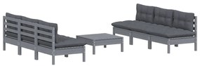 7 pcs conj. lounge de jardim com almofadões antracite pinho