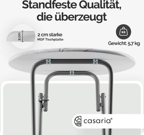 Conjunto de 2 mesas bar altas dobráveis Ø60cm aspeto de mármore branco