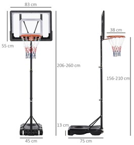 HOMCOM Tabela de Basquetebol para Exterior com Altura Ajustável 206-26