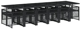13 pcs conjunto de jantar p/jardim com almofadões vime PE preto