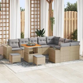 Conjunto de Sofá de Jardim vidaXL de 12 Peças com Almofadas Bege Rattan Poliéster