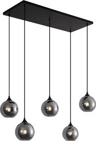 Candeeiro suspenso Art Deco preto com vidro fumado 5 luzes - Wallace