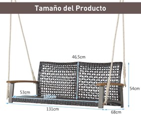 Banco de Baloiço Exterior com 2 Lugares PE Rattan Swing para Varanda Pátio Jardim Terraço 131 x 68 x 54 cm Castanhotico Veranda Patio Jardín Balcón 13