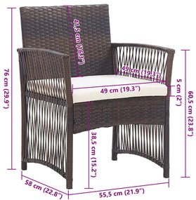 Cadeiras de jardim com almofadões 2 pcs vime PE castanho