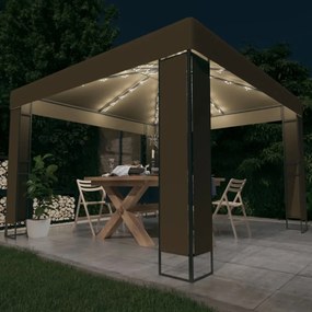 Gazebo com toldo duplo e luzes LED 3x3x2,7 m cinza-acastanhado