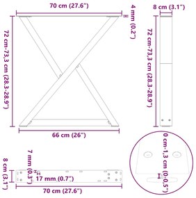 Pés para mesa de jantar 2 peças preto 70x(72-73,3) cm aço
