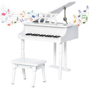 Mini piano infantil com banco 30 teclas com suporte para partitura 52x50x49 cm Branco