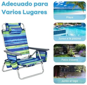 Conjunto de 2 cadeiras reclináveis com mesa de campismo enrolável para exterior Azul+Verde