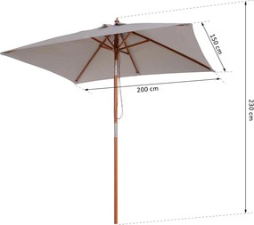 Chapéu de Sol de Jardim 200x150x230cm Chapéu de Sol Retangular Inclinável com Polia Duplo Teto e Mastro Desmontável de Madeira para Terraço Pátio Cinz