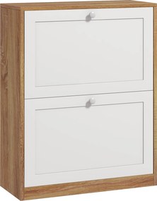 HOMCOM Sapateira Estreita com 2 Portas Prateleiras Ajustáveis para 12 Pares de Sapatos 60x24,5x75,5 cm Mdeira e Branco | Aosom Portugal