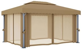 Gazebo com cortina 4x3 m alumínio cinzento-acastanhado