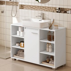 Armário de casa de banho 30 x 90 x 60 cm para lavatório (NÃO INCLUIDO), com prateleiras ajustáveis e pés Branco