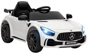 AIYAPLAY Carro Elétrico para Crianças Carro Mercedes-Benz AMG GTR com Bateria 12V Faróis Buzina e Música 108x67x46 cm Branco