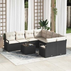 Conjunto de Sofá Jardim com 9 Peças e Almofadas Preto Polirattan