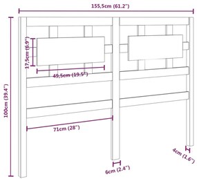 Cabeceira de cama 155,5x4x100 cm pinho maciço cinzento