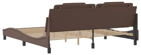 Estrutura cama c/ cabeceira 200x200cm couro artificial castanho