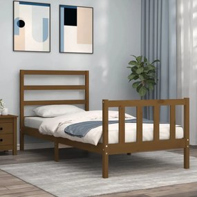 Estrutura cama cabeceira 90x190 cm madeira maciça castanho-mel