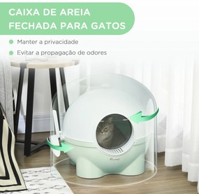 Caixa de Areia para Gatos Fechada Desmontável de Plástico com Pá Carga Máxima 4 kg 53x51x48 cm Verde Claro e Branco