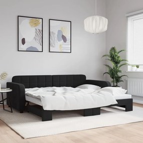 Sofá-cama com gavetão 90x190 cm veludo preto