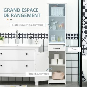Armário de casa de banho tipo coluna 40 x 30 x 164 cm com 3 compartimentos abertos, gaveta e prateleira ajustável, branco