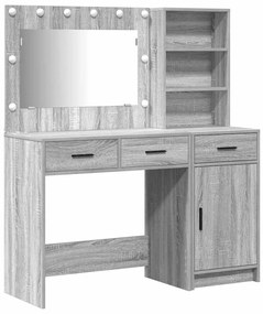 Conjunto de Mesa de Maquilhagem 2 Peças com LED Cinzento em Madeira de