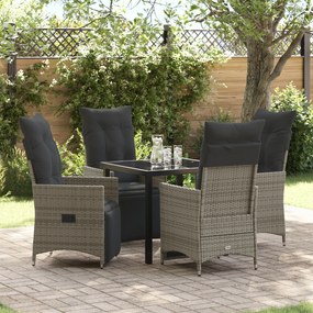 vidaXL Conjunto de Jantar de Jardim com Almofadas Cinza Polyrattan